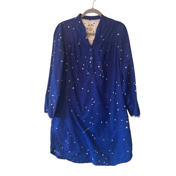 Nick & Nora Starry Night Blue Cotton Pajama Sleep Shirt Nightshirt Stars Print L - Picture 9 of 10